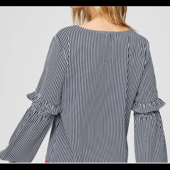 LOFT Black and White Striped V-Neck Blouse - Picture 2 of 5